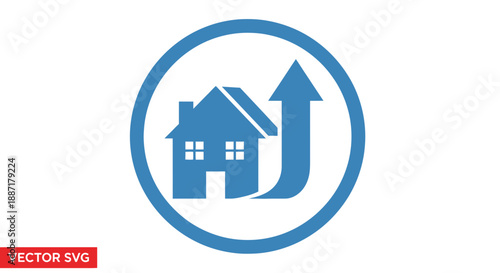 Blue House Icon with Upward Arrow in Circle - Real Estate Growth Concept