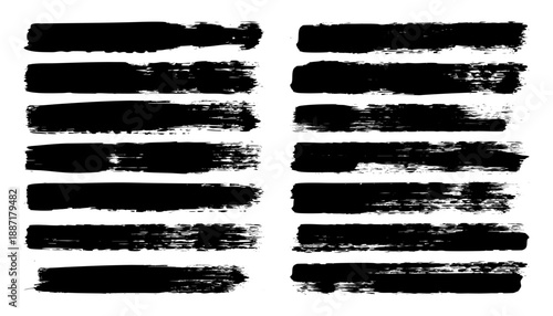 Long grunge brush strokes, lines, ink smudges, hand-drawn scribble shapes. Handmade sketchy marks, stains, charcoal streaks. Paint textures, dry brush effect. Marker underline. Vector illustration