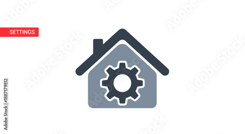 Home Settings Icon: House with Gear Symbol, Smart Home Concept
