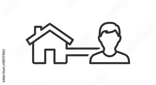 Homeowner Icon Connected to Person Silhouette Outline Vector