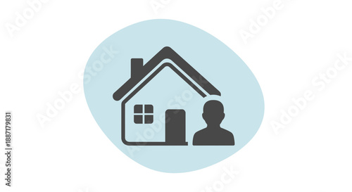 Homeowner Icon: Person Standing Next to House Symbol