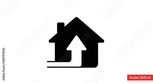 Home Value Increase Icon: Upward Arrow Inside House Silhouette