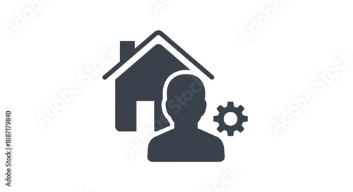 Homeowner Service Icon: House, Person, Gear