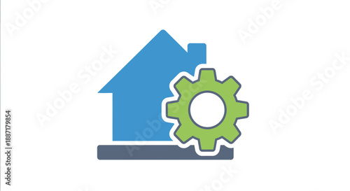 House and Gear Icon - Real Estate Development and Construction Concept