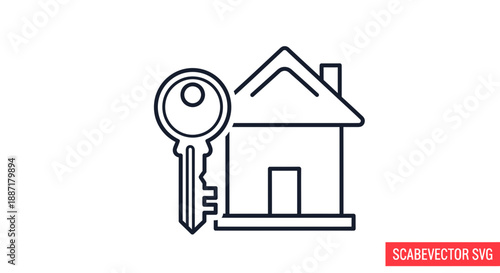 House Icon with Key - Real Estate, Home Ownership, Property Concept