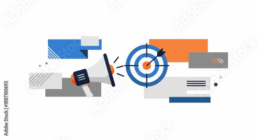 Business Marketing Strategy Concept with Digital Icons and Target Audience Visualization