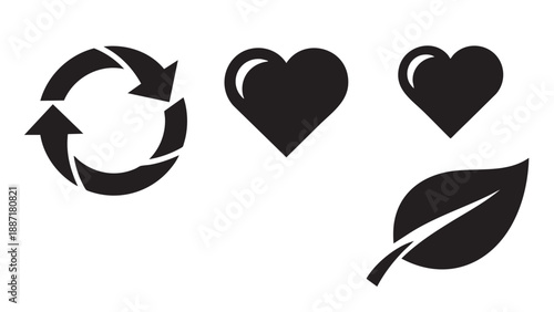 Recycling symbol with hearts and leaf representing eco love concept