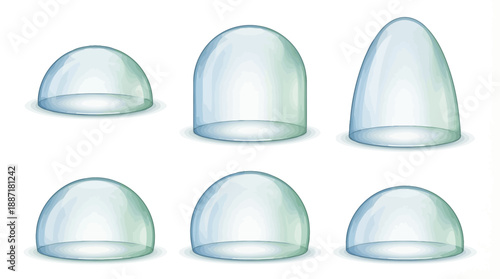 Transparent Dome Geometry Icon Set – 6 Glossy Vectors Featuring Structural Variants for Design, Architecture, Simulation, and Educational Use