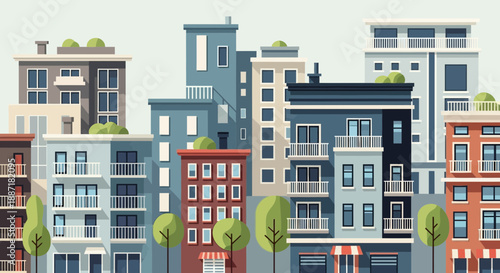 Modern Cityscape Buildings Flat Design Illustration