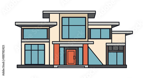 Modern Luxury House Exterior, Contemporary Architecture, Flat Design