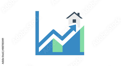 Real Estate Market Growth Chart with Upward Arrow and House Icon