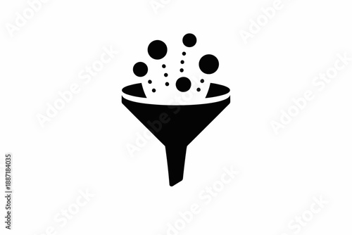 Data filtering process icon showing information being refined through a funnel isolated on transparent background, isolated on white background, Vector