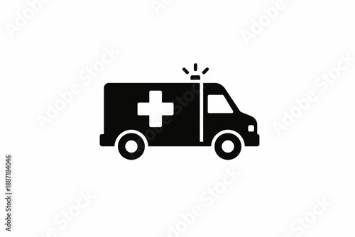 Emergency ambulance vehicle with a medical cross and siren light, symbolizing urgent care and rescue isolated on transparent background, isolated on white background, Vector