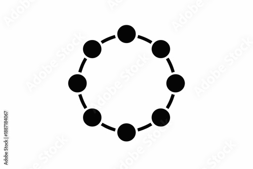 Modern circular loading icon with eight black dots and connecting dashed lines on white background. isolated on transparent background, isolated on white background, Vector