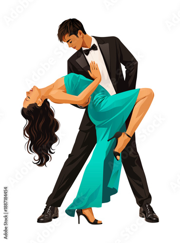 Elegant Dancing Couple in Formal Wear Vector Illustration for Romantic Event, Wedding or Dance Poster