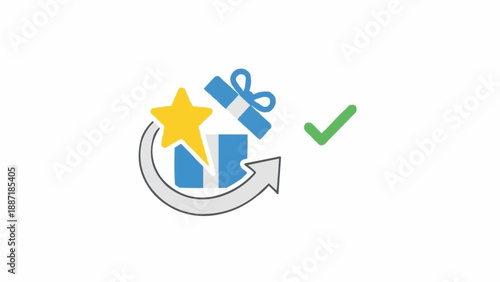 Gift Box with Star and Checkmark Icon.