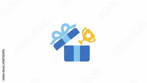 Blue Gift Box with Ribbon and Surprise.