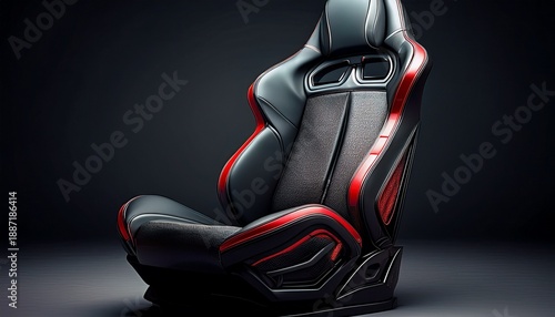 black racing car seat with red accents