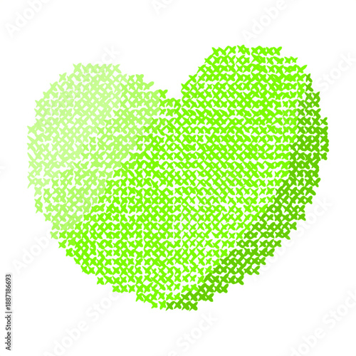 Green heart sticker illustration with cross stitch pattern embroidery style