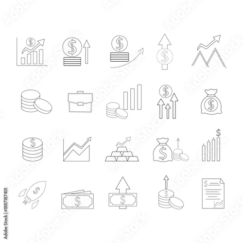 Outline business icon set. Business and finance icons. Set of outline business icons.
