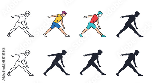 Athletes perform triangle pose stretching in various ways.