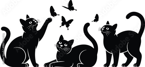 Playful Kittens and Butterflies Cute Cartoon Animal Vector Collection
