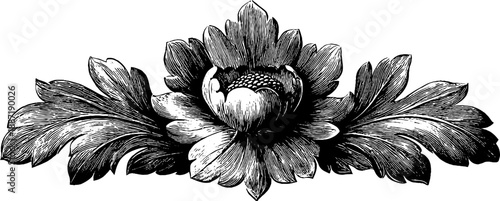 Vintage botanical symmetrical heraldic ornament design for retro decor and cards