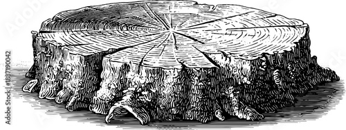 Vintage botanical tree ring cross section study - historical engraving for educational use