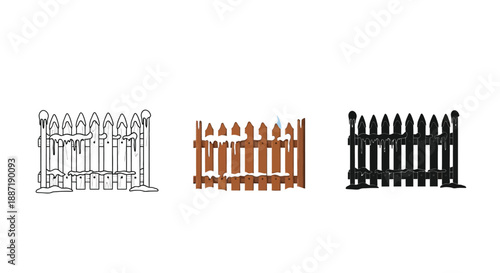Wooden picket fence designs show varying styles.