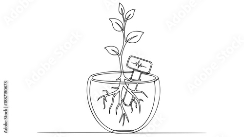 Smart Soil Sensor Agrotech Plant Monitoring Line Art Digital Farming Concept