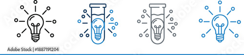 Light bulb icons for idea, innovation, and scientific experimentation in multiple styles and colors - flat vector illustration