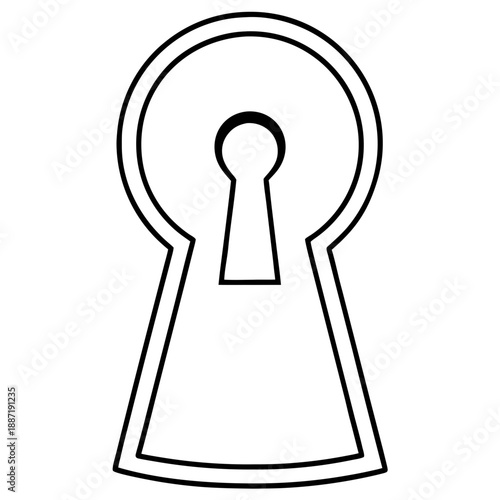 Keyhole illustration in simple line art style with black outline  