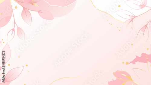 Watercolor cherry blossom branches with golden dots soft pastel spring background