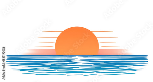 sunset, sea, ocean, beach, horizon, sun, water, waves, seascape, nature, landscape, evening, dusk, twilight, summer, vacation, travel, calm, relaxation, scenic, icon, vector, illustration, symbol, sig