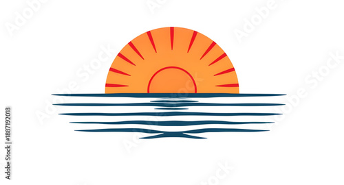 sunset, sea, ocean, beach, horizon, sun, water, waves, seascape, nature, landscape, evening, dusk, twilight, summer, vacation, travel, calm, relaxation, scenic, icon, vector, illustration, symbol, sig