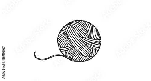 yarn, ball, wool, thread, string, fiber, knitting, crochet, handmade, craft, textile, sewing, needlework, hobby, diy, skein, material, outline, lineart, line, stroke, icon, vector, illustration, symbo