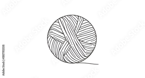 yarn, ball, wool, thread, string, fiber, knitting, crochet, handmade, craft, textile, sewing, needlework, hobby, diy, skein, material, outline, lineart, line, stroke, icon, vector, illustration, symbo