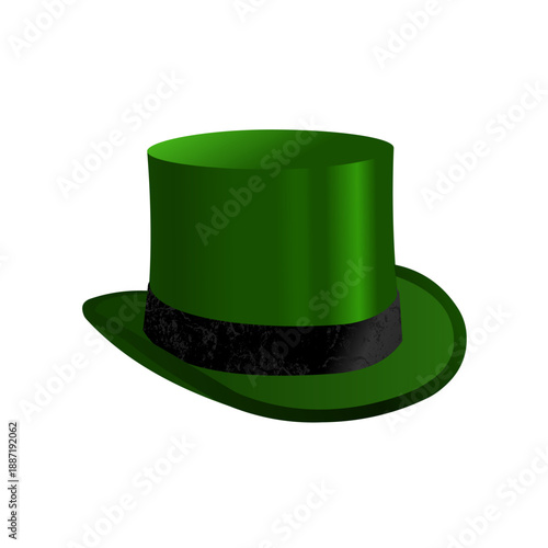 Green cylinder hat, elegant classic gentlemen headwear vector illustration. Isolated on white