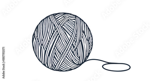 yarn, wool, thread, string, fiber, knitting, crochet, handmade, craft, textile, sewing, needlework, hobby, diy, material, skein, ball, outline, lineart, linear, stroke, icon, vector, illustration, sym