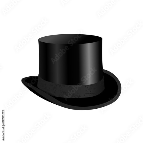 Black cylinder hat, elegant classic gentlemen top hat vector illustration. Isolated on white