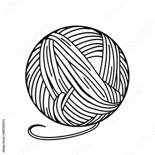 yarn, wool, thread, string, fiber, knitting, crochet, handmade, craft, textile, sewing, needlework, hobby, diy, material, skein, ball, outline, lineart, linear, stroke, icon, vector, illustration, sym