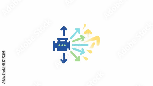 Blue car with colorful arrows around.