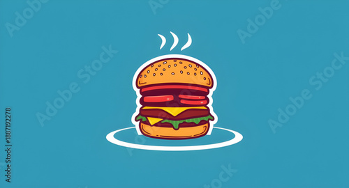 burger, hamburger, cheeseburger, fastfood, food, cartoon, illustration, cute, fun, tasty, delicious, meal, snack, junkfood, streetfood, bun, patty, beef, cheese, lettuce, tomato, sesame, grilled, vect