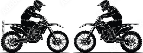 Motocross rider silhouette illustration showing dirt bike racing action, extreme sport vector design for motorcycle, adventure, speed, competition graphics