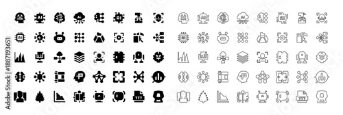 Abstract data network and machine learning vector icon collection