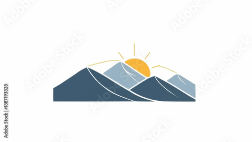 Minimalist Mountain Range Sunrise Logo Design.