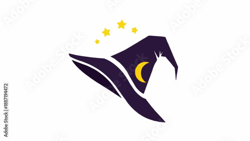 Mystical Wizard Hat with Crescent Moon and Stars.