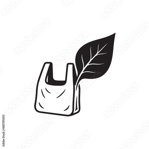 Eco-friendly reusable bag with leaf vector icon