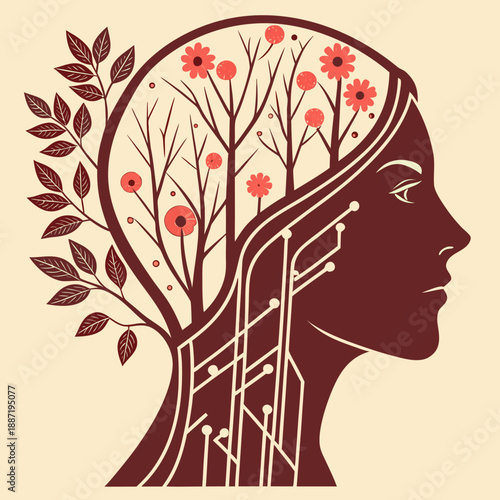 Human Head Concept Mixing Nature and Artificial Intelligence Neural Network