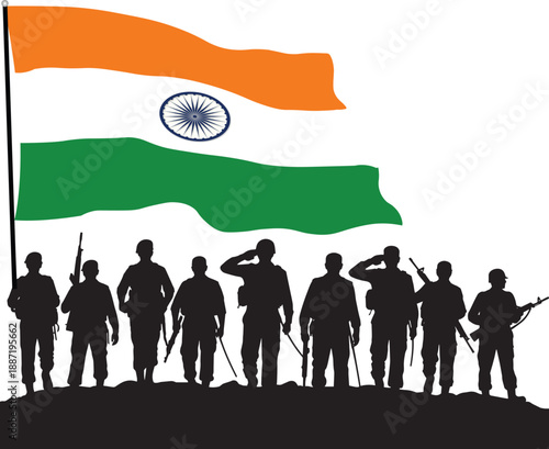 Indian National Day Patriotic Illustration with Soldier Silhouettes